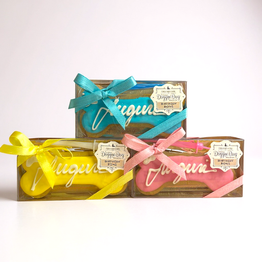 Tortina di compleanno per cani con candelina e scritta Auguri.