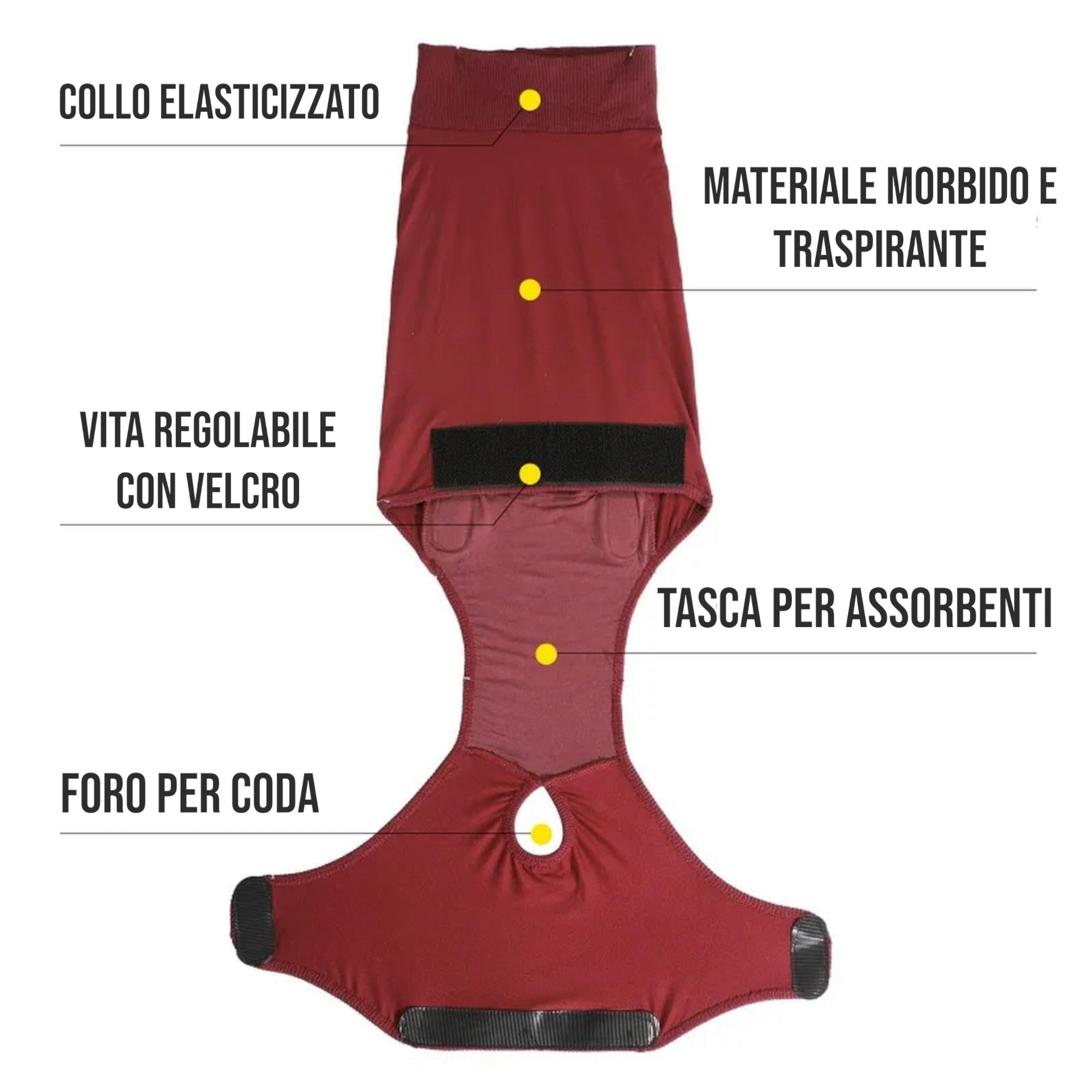 Body post operatorio per cani rosso con assorbente