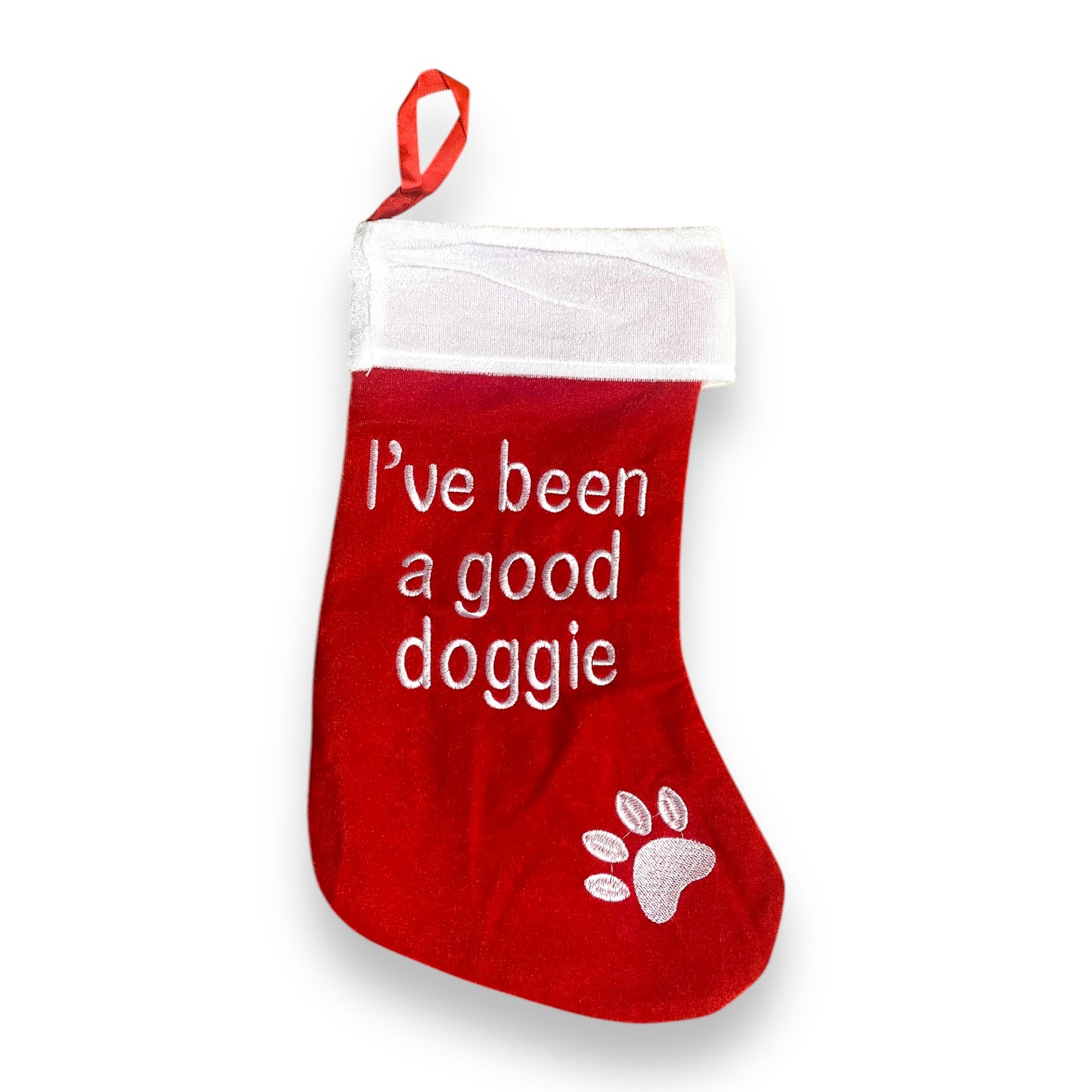 Calza Natalizia per cani da appendere vuota colore rosso scritta Doggye