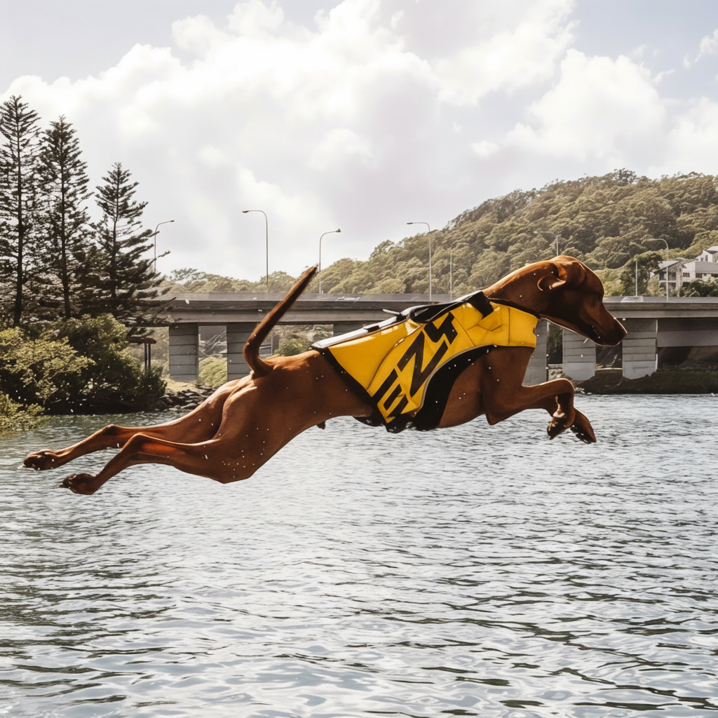 Cane in acqua con EzyDog DFD Life Jacket – giubbotto salvagente che mantiene la posizione di nuoto naturale