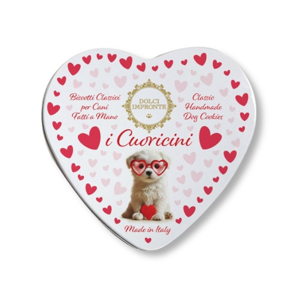 Biscotti per cani in scatola di latta a forma di cuore I CUORICINI
