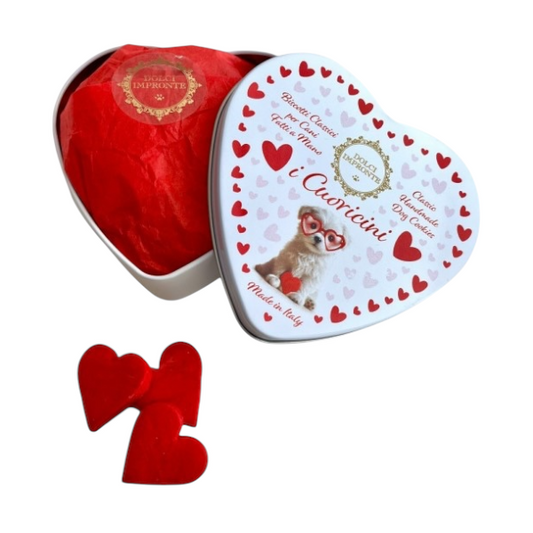 Biscotti per cani in scatola di latta a forma di cuore I CUORICINI