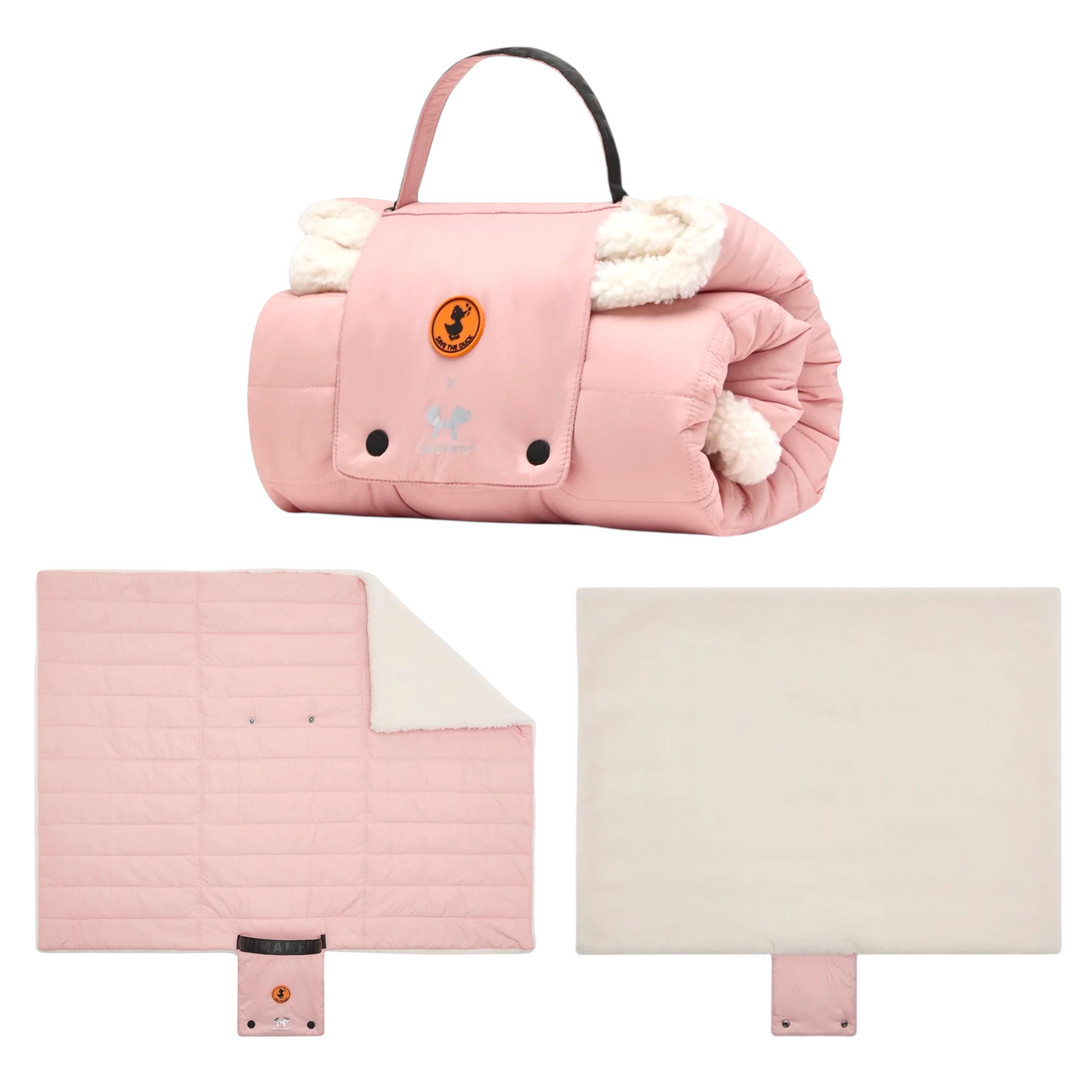 Stuoia da viaggio imbottita per cani United Pets Save THE DUCK rosa cipria
