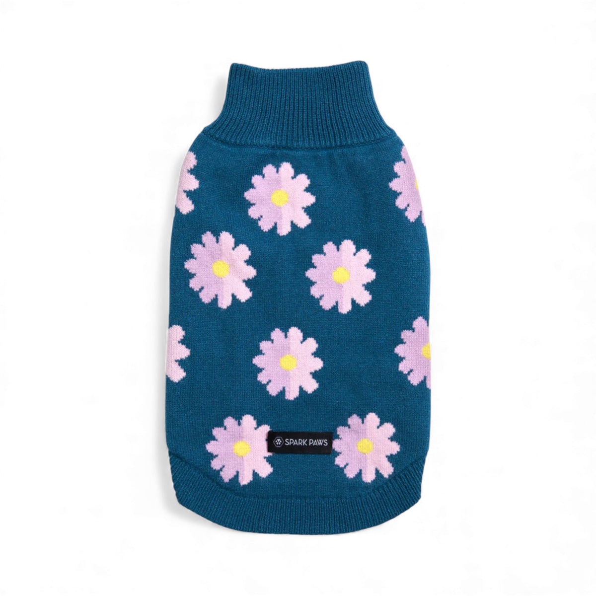 Dettaglio del filato e del motivo floreale del maglioncino - Flower Knit Spark Paws