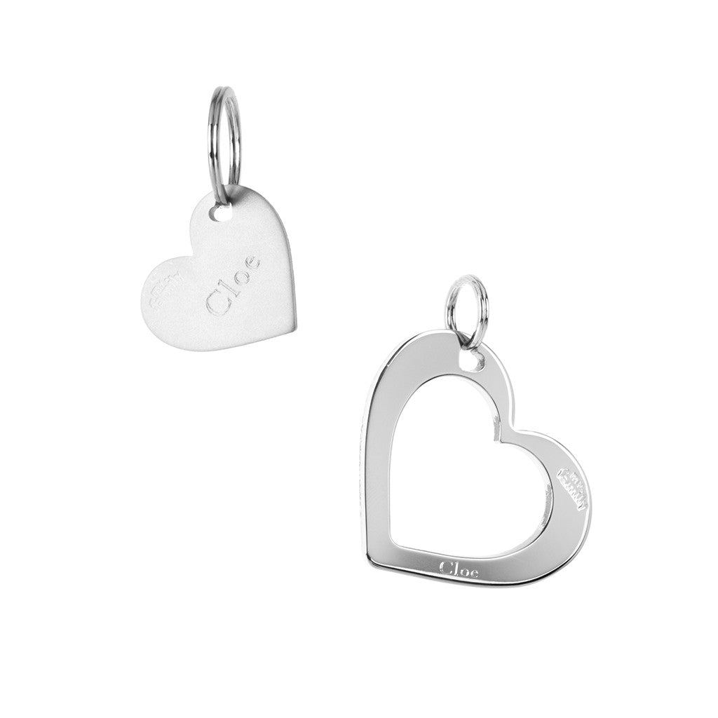 Medaglietta per cani con ciondolo per persona due cuori che si uniscono cromata