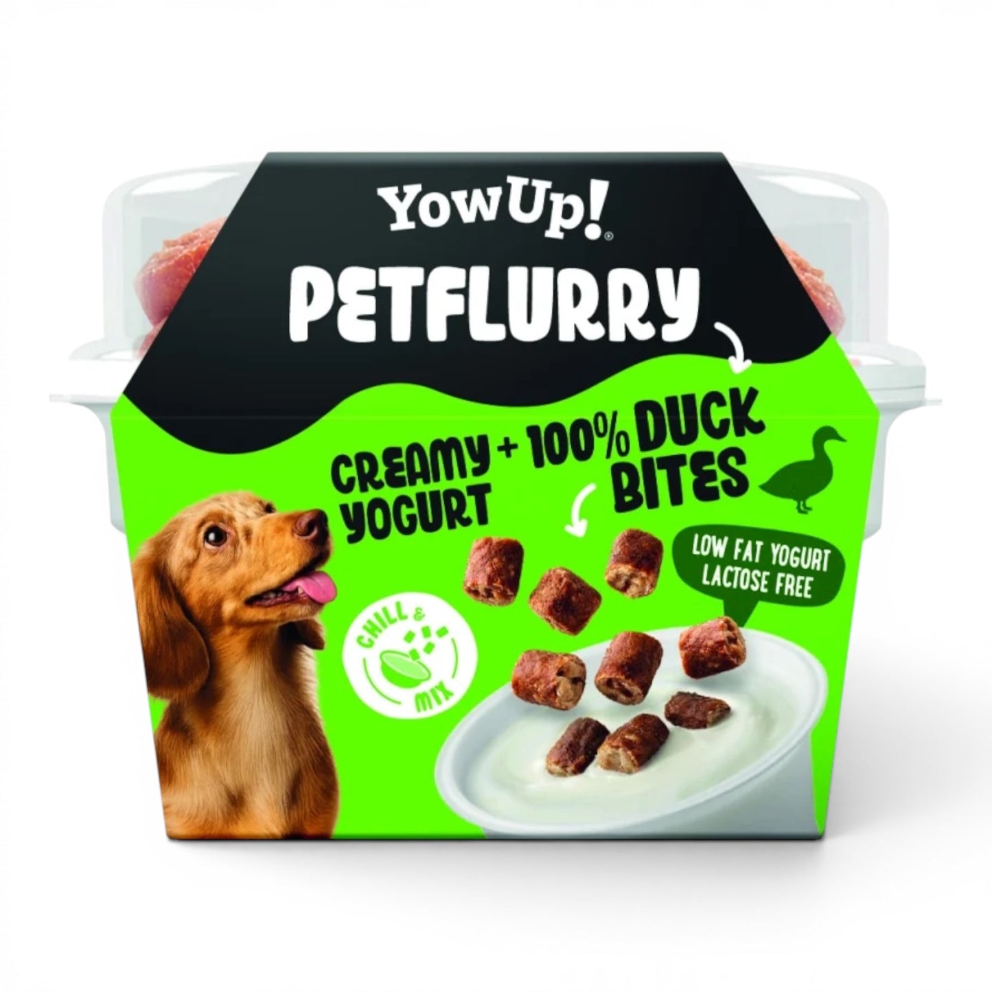 YowUp! PetFlurry variante Anatra – yogurt cremoso senza lattosio con topping di carne d'anatra 100% per cani