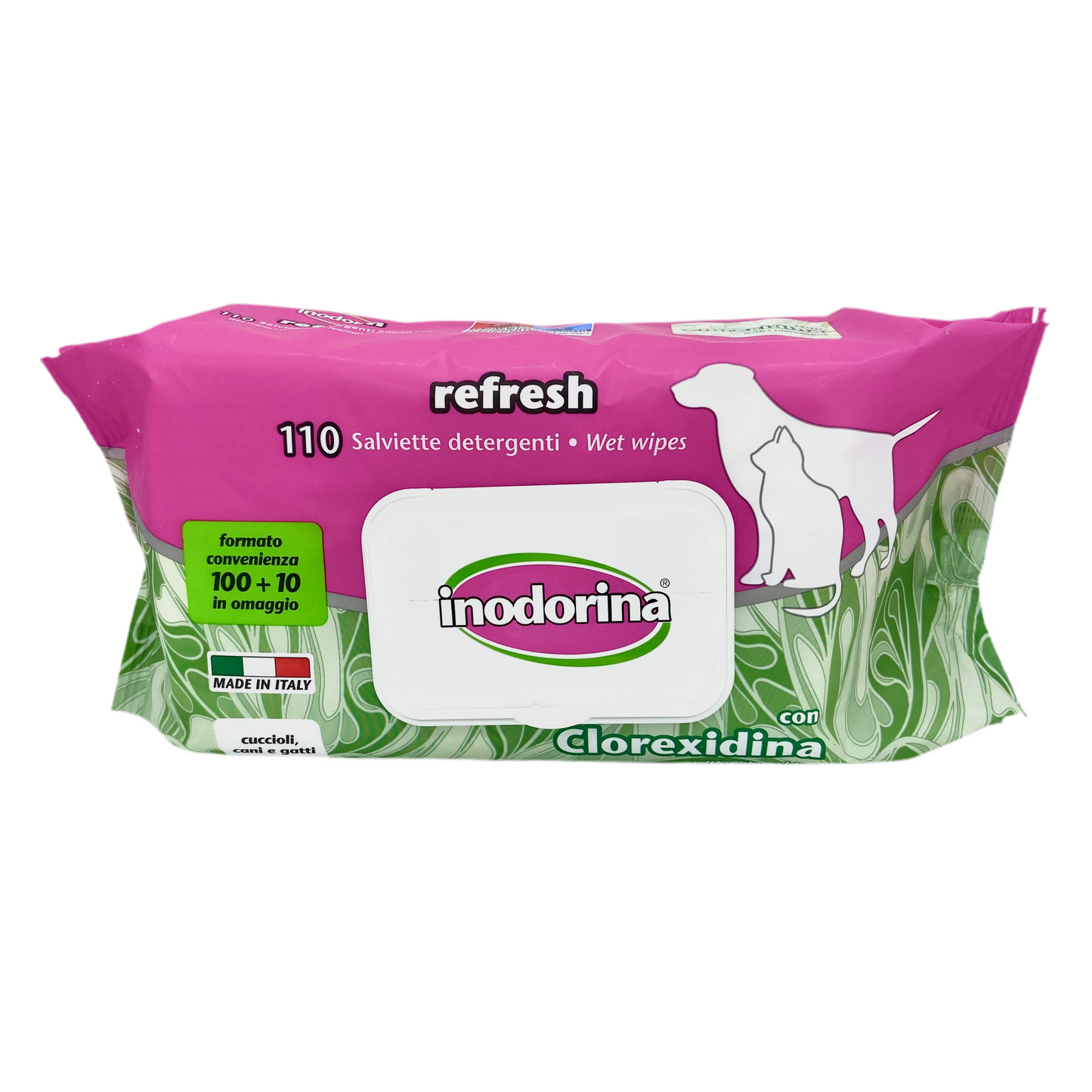 Salviette detergenti alla clorexidina per cani e gatti 110 pezzi - Inodorina