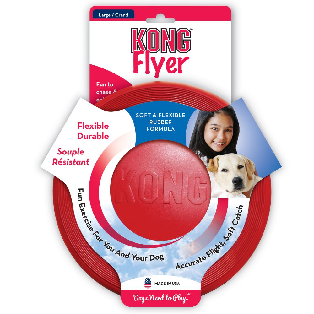 KONG Flyer frisbee per cani in gomma resistente – vista frontale, diametro 23 cm