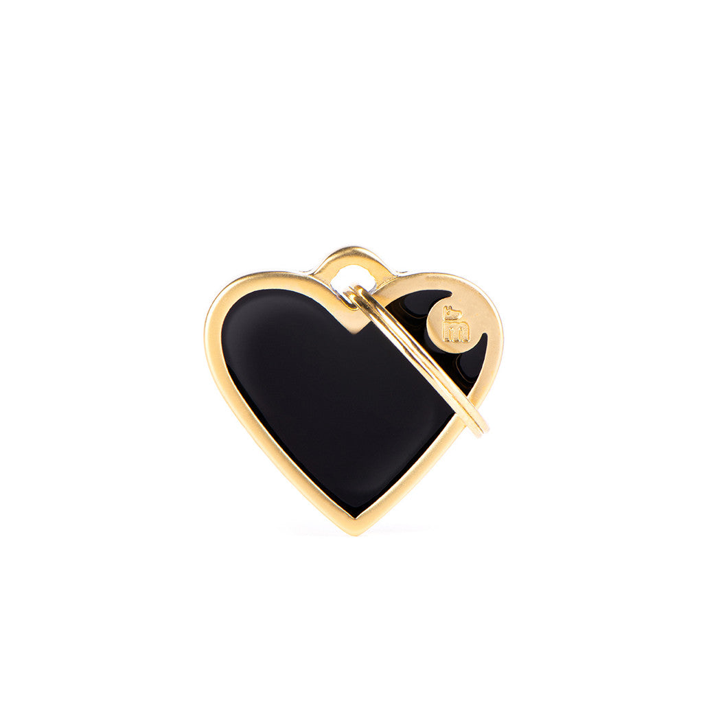 Medaglietta personalizzabile per cani a forma di cuore nero e oro