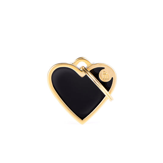 Medaglietta personalizzabile per cani a forma di cuore nero e oro