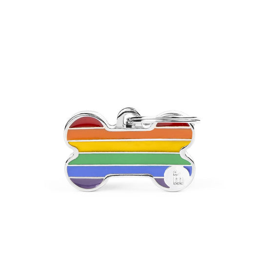 Medaglietta personalizzabile per cani a forma di osso rinbow lbgt