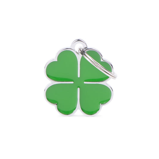 Medaglietta per cani personalizzabile a forma di quadrifoglio verde piccolo