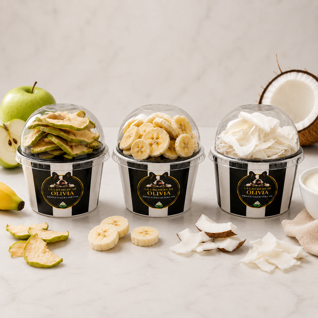 Frozen yogurt per cani gusto Yogurt e frutta – Cremery di Olivia, snack estivo senza lattosio con probiotici | DOG IS GOOD