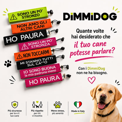 DimmiDog accessori per guinzaglio con messaggio per cani reattivi e timorosi – 6 scritte, 4 colori, taglia Standard e Large, Made in Italy | DOG IS GOOD