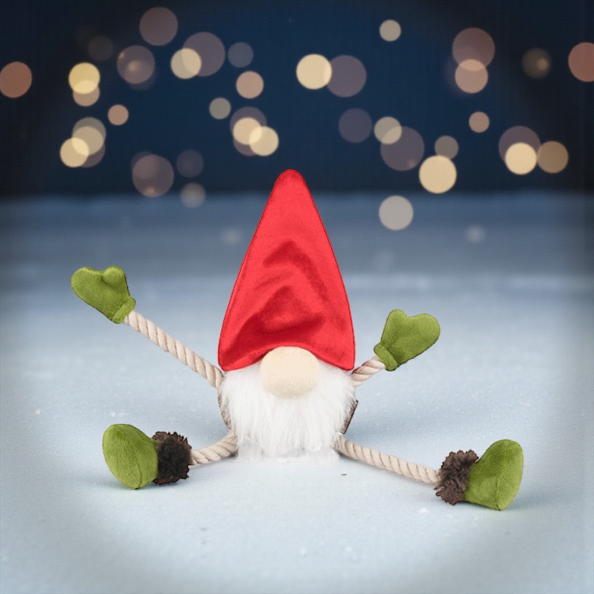 Gnomo giocattolo per cani con corde e sonaglio