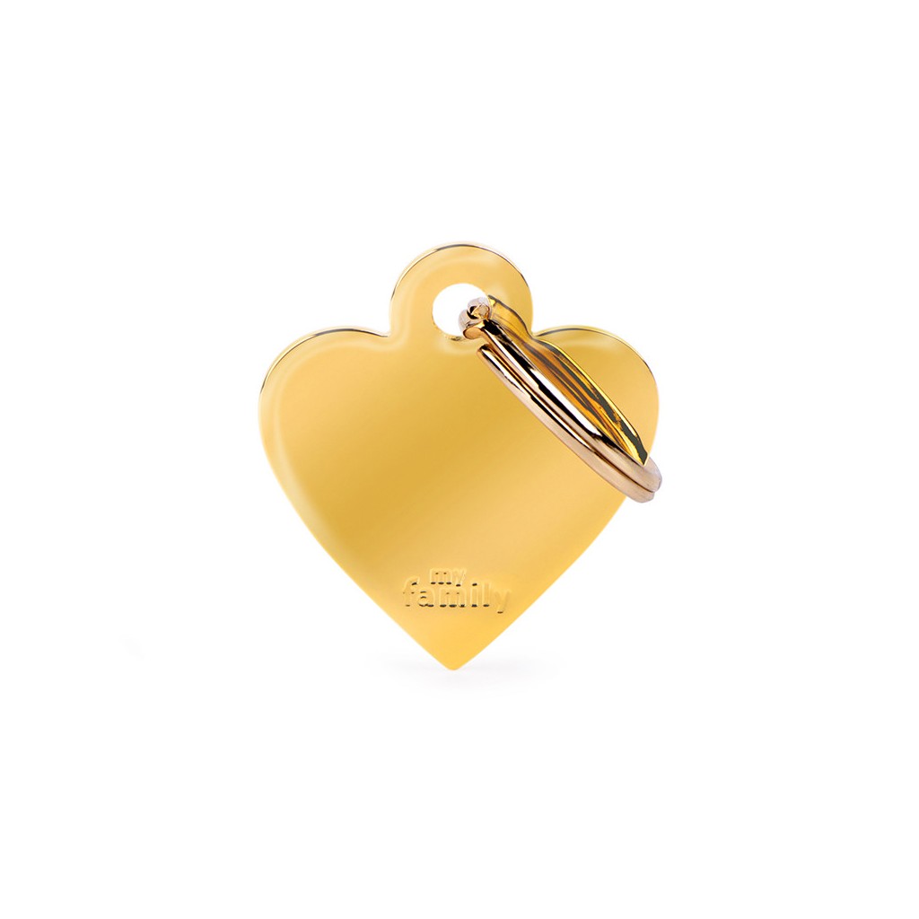 Medaglietta per cani in ottone personalizzabile a forma di cuore dorato misura piccola.
