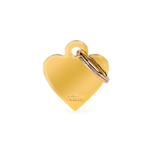 Medaglietta per cani in ottone personalizzabile a forma di cuore dorato misura piccola.