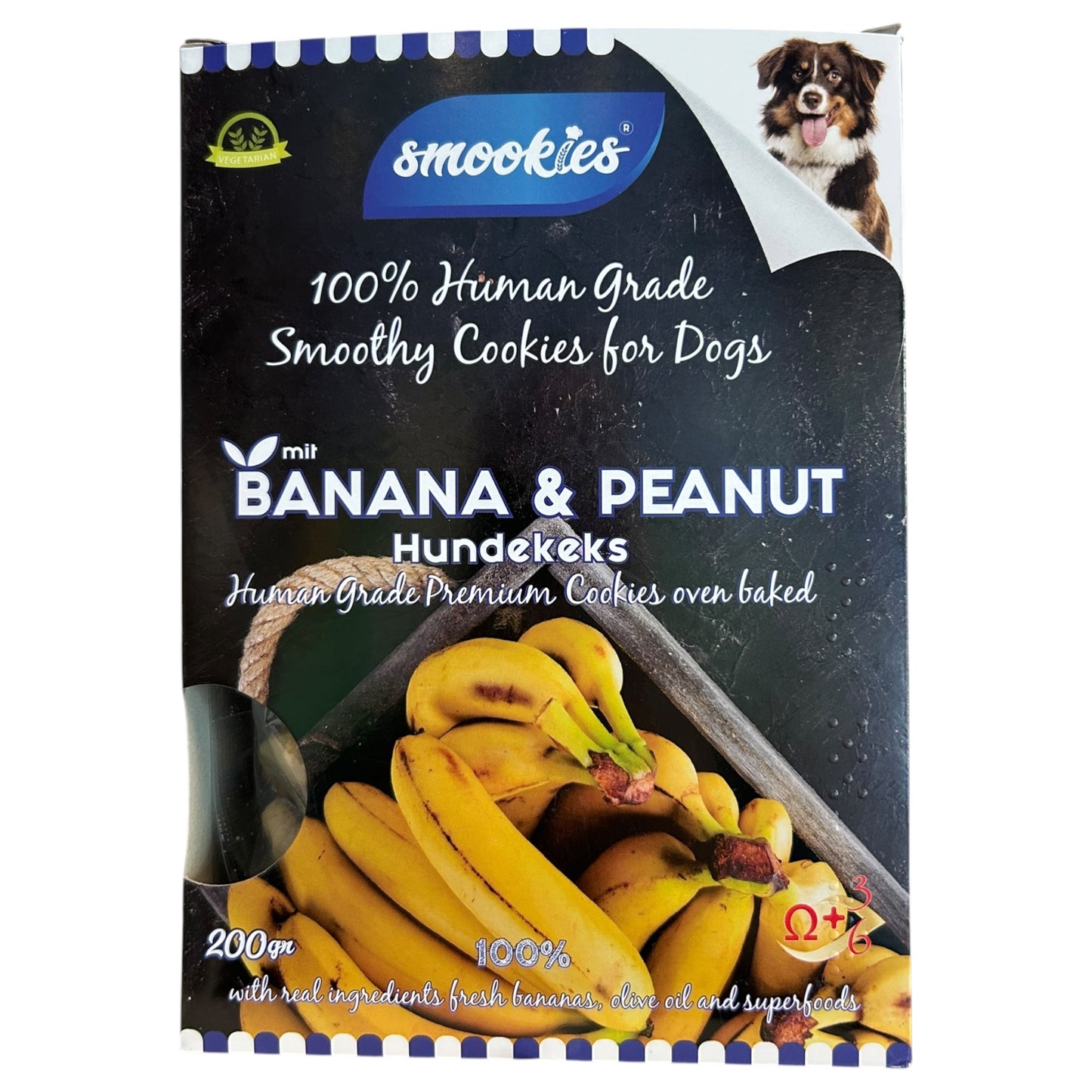 Smookies biscotti premium per cani gusto Banana e Burro di Arachidi – snack naturale human grade.