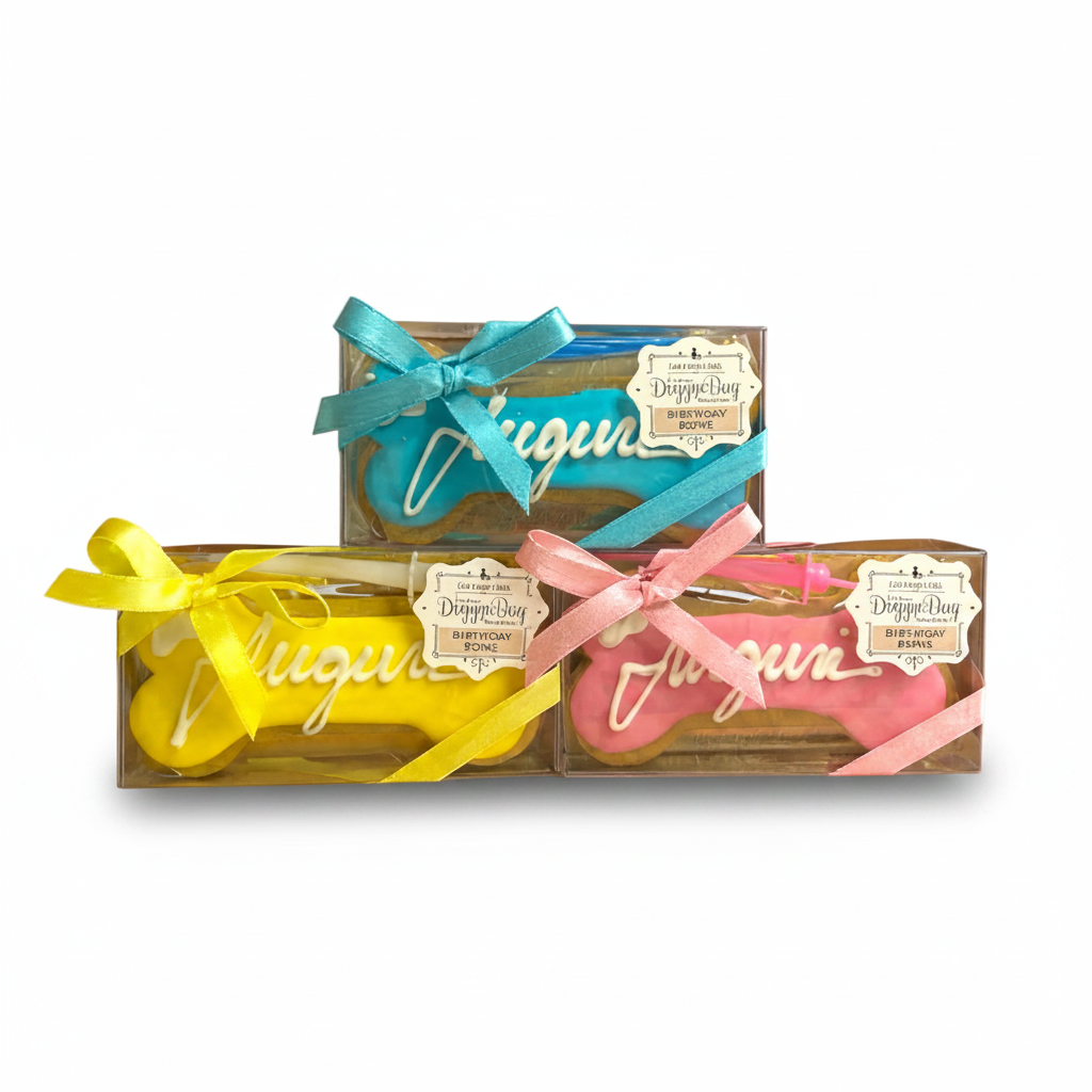 Tortina di compleanno artigianale per cani con candelina e glassa - Birthday Bone DoggyeBag