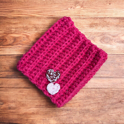 Scaldacollo in lana handmade per cani protezione freddo e vento - Buff Dog Is Good rosso con due cuori bianco e rosso