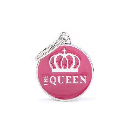 Medaglietta per cani con scritta THE QUEEN rosa