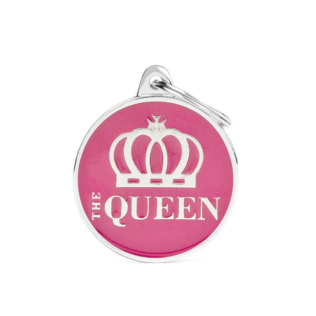 Medaglietta per cani con scritta THE QUEEN rosa