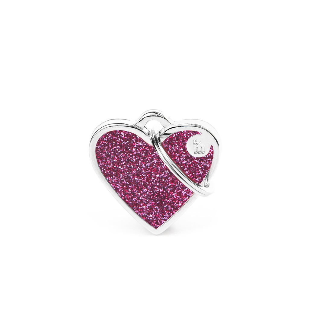 Medaglietta Cuore Rosa Shine Glitter MyFamily a forma di cuore rosa scintillante con anellino