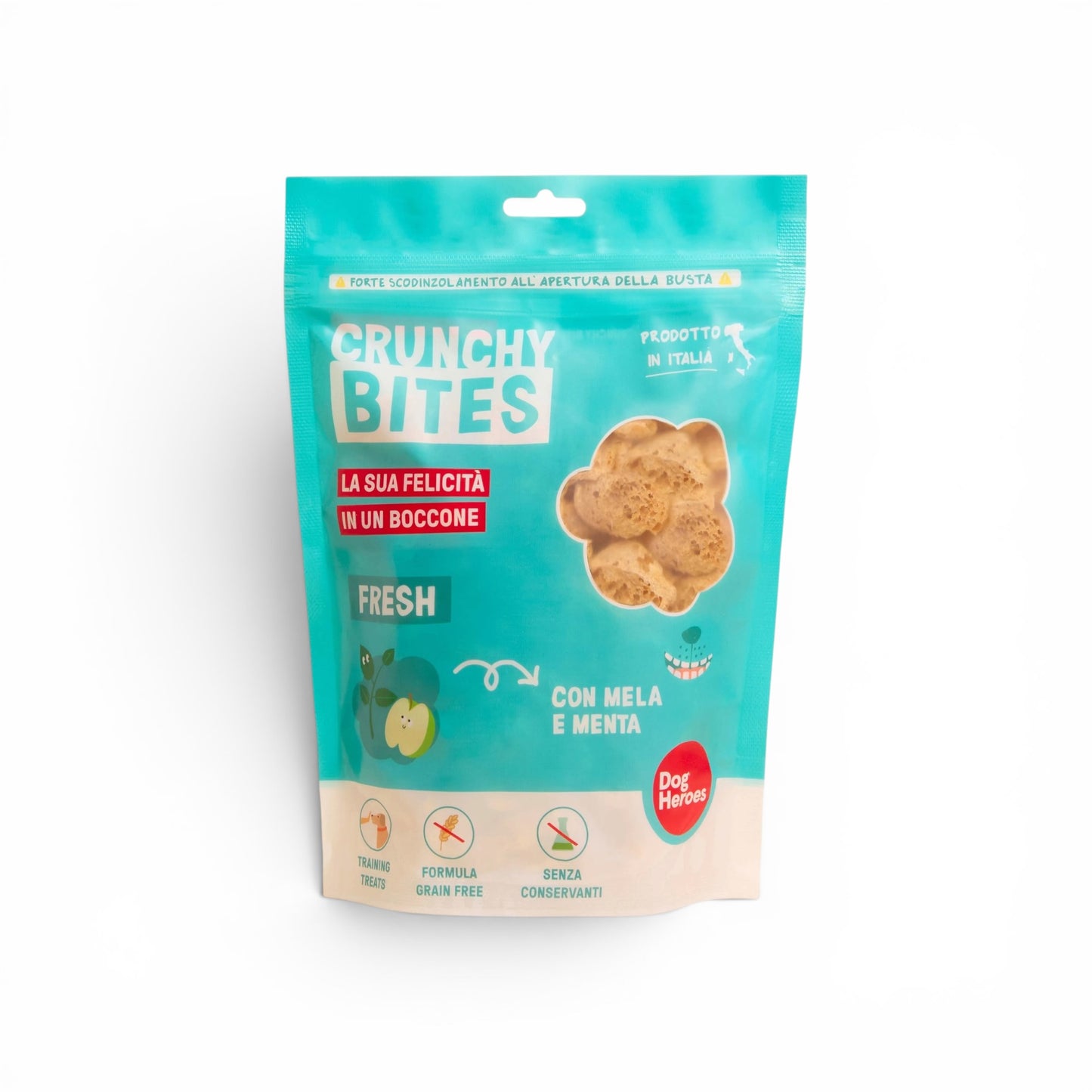 Dog Heroes Crunchy Bites Fresh – snack croccante per cani al gusto mela e menta, grain free e senza conservanti.