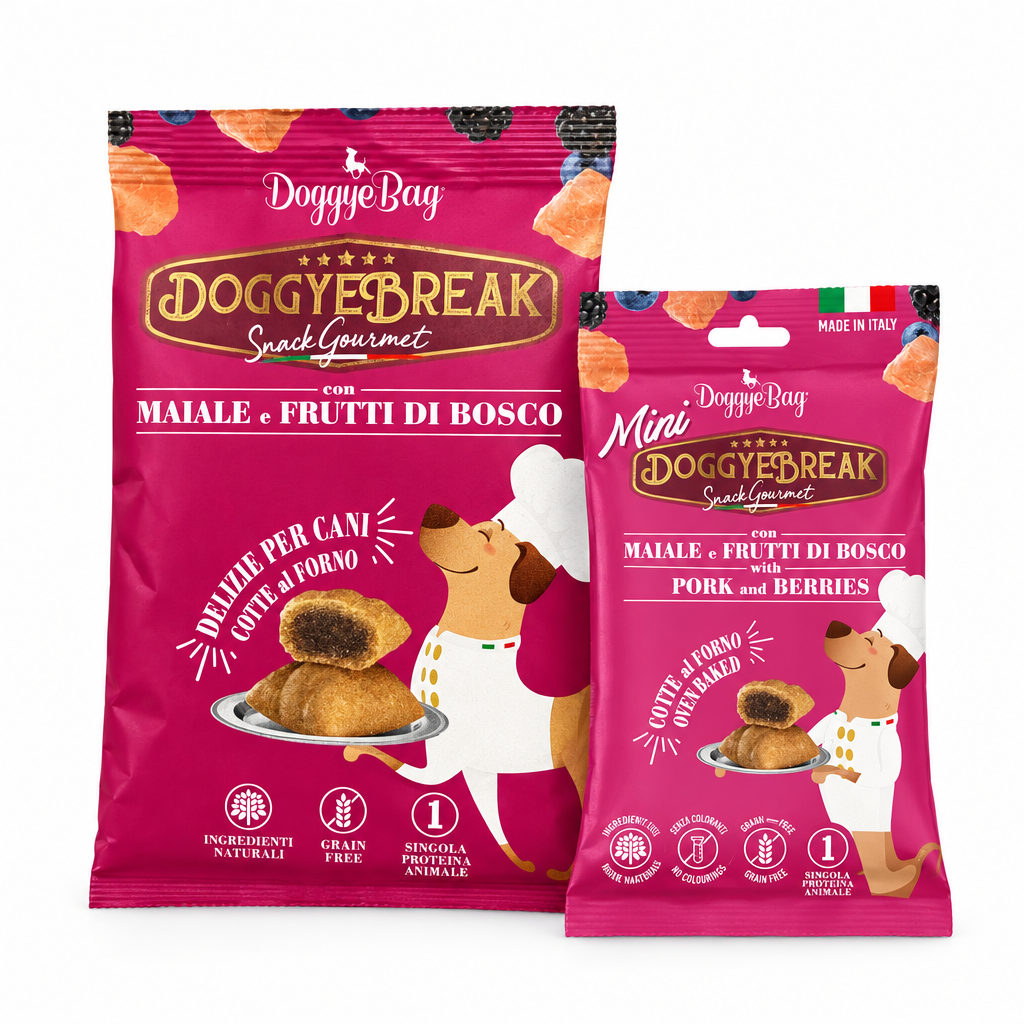 DoggyeBreak snack monoproteico per cani nelle versioni Standard e Pocket Mini