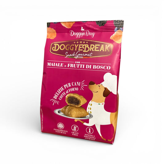 Snack grain free monoproteico al maiale e frutti di bosco per cani - DoggyeBreak DoggyeBag