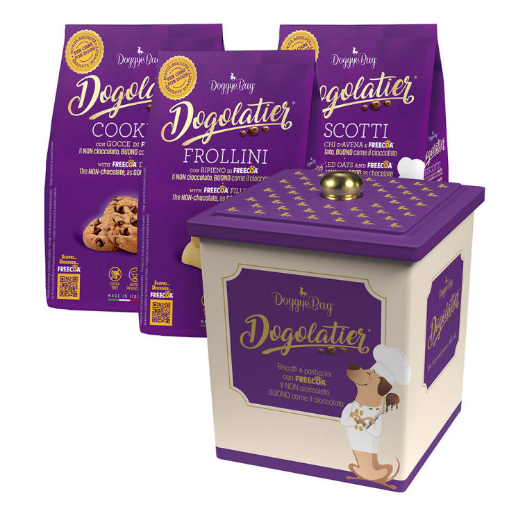 Box degustazione Dogolatier con tre confezioni di biscotti al Freecoa - DoggyeBag