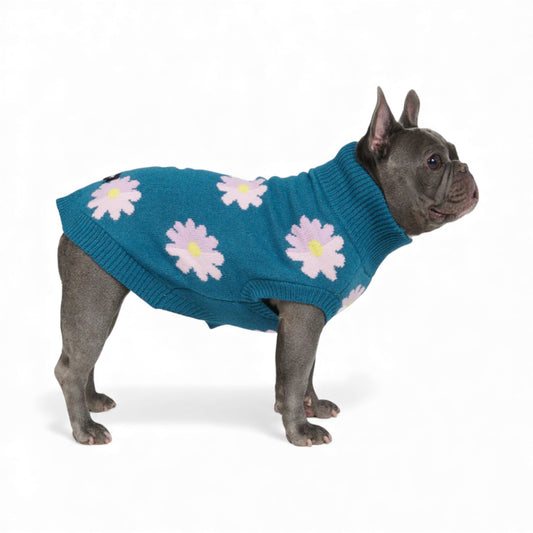 Cane che indossa il maglioncino morbido con motivo floreale - Flower Knit Spark Paws