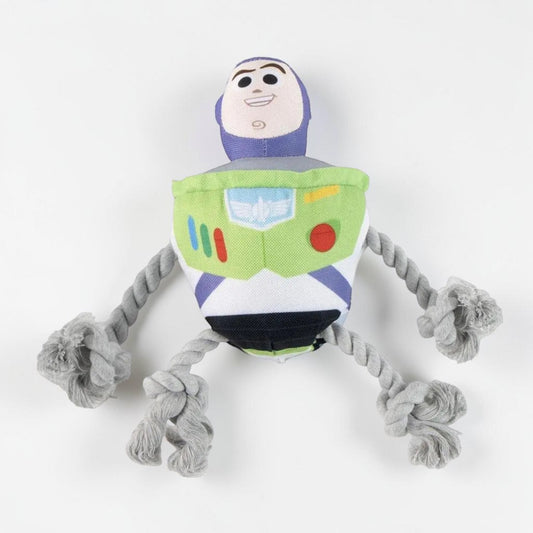 Gioco per cani di Buzz Lightyear a figura intera con braccia e gambe in corda intrecciata bicolore con nodi.