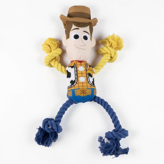 Gioco per cani dello sceriffo Woody a figura intera con braccia e gambe in corda intrecciata marrone con nodi finali.