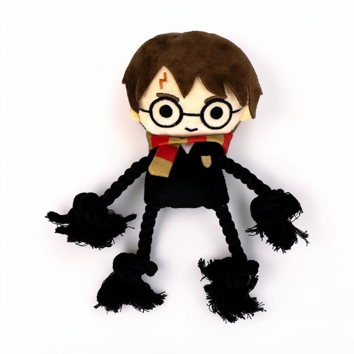 Gioco per cani ufficiale a forma di peluche intero di Harry Potter con braccia e gambe in corda nera intrecciata ad alta resistenza.