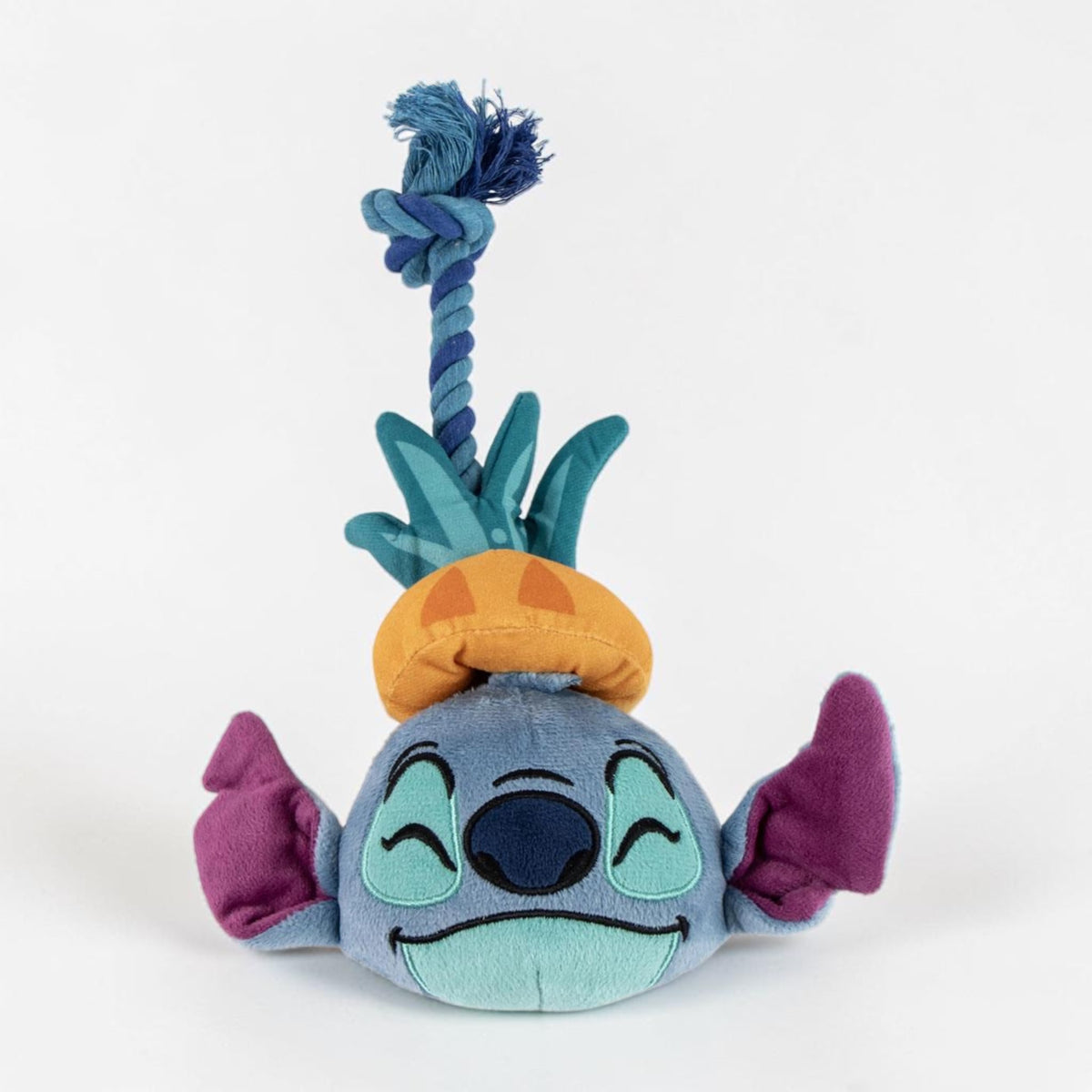 Gioco per cani in fune intrecciata azzurra e blu con testa in morbido peluche di Stitch.