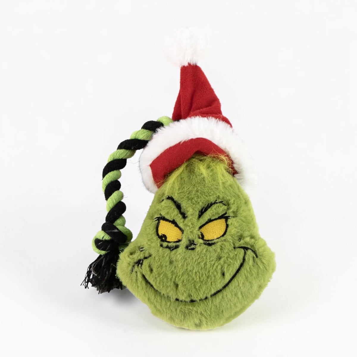 Gioco per cani in corda con testa in peluche verde del personaggio Il Grinch.