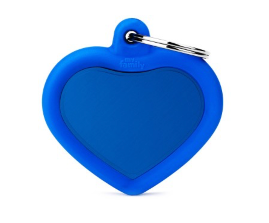 Medaglietta silenziosa a forma di cuore con gomma blu per il collare del cane - Hushtag Cuore Blu MyFamily