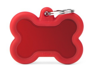 Medaglietta silenziosa a forma di osso con gomma rossa per il collare del cane - Hushtag Osso MyFamily