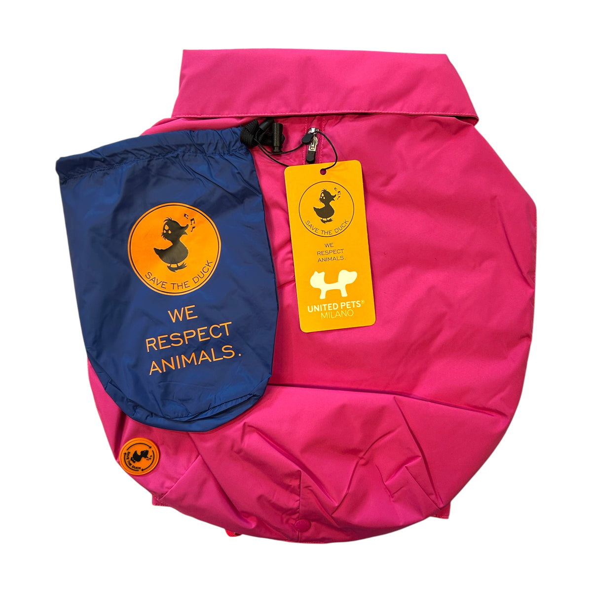 Impermeabile 2 in 1 variante fucsia e blu indossato da cane - Impermeabile Save The Duck
