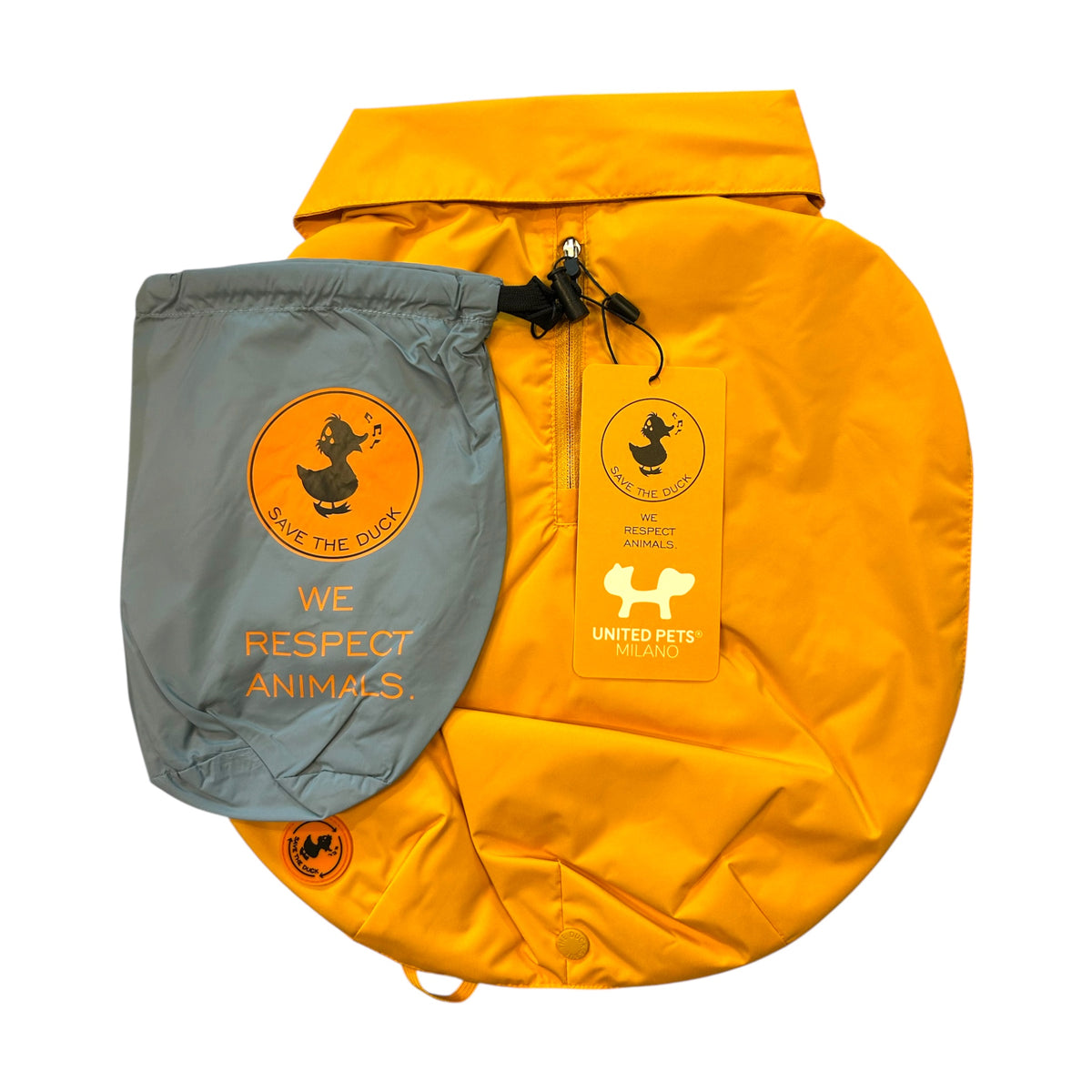 Impermeabile 2 in 1 variante giallo becco indossato da cane - Impermeabile Save The Duck