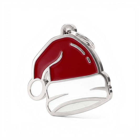 Medaglietta Santa Hat a forma di cappello di Babbo Natale rosso e bianco, con anellino