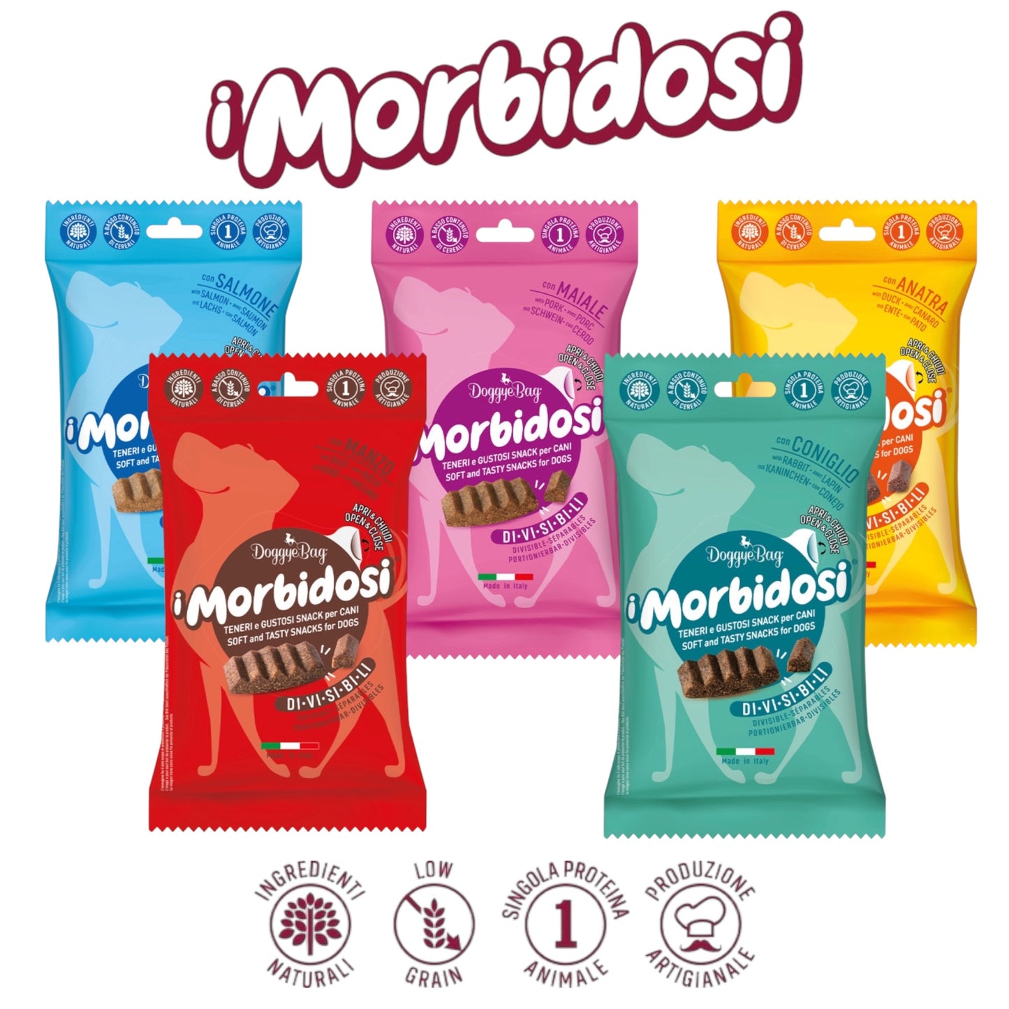 Snack morbidi monoproteici per cani tutti i gusti - I Morbidosi DoggyeBag