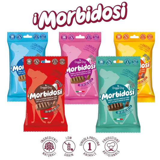 Snack morbidi monoproteici per cani tutti i gusti - I Morbidosi DoggyeBag