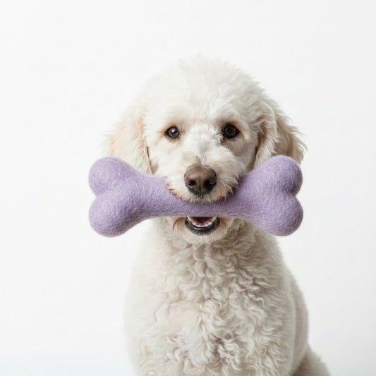 Osso in lana cotta naturale lilla per cani con Barboncino – gioco artigianale sostenibile | Pawsome Toy