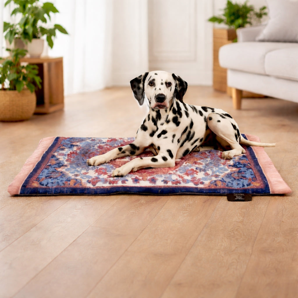 Cane disteso sul tappeto imbottito Pets (R)Evolution di Seletti e United Pets in un ambiente domestico