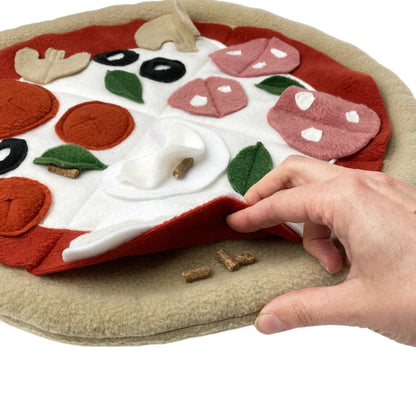 Dettagli strati gioco olfattivo a forma di pizza per cani – ideale per cuccioli, anziani e cani in riabilitazione, Made in Italy