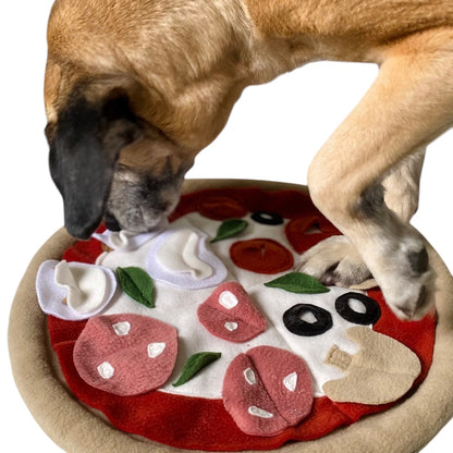 Cane che utilizza il gioco olfattivo a forma di pizza per cani – ideale per cuccioli, anziani e cani in riabilitazione, Made in Italy