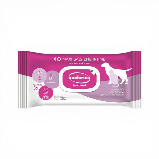Salviette lenitive per igiene intima di cani e gatti con Malva Bio - Salviette Functional Inodorina