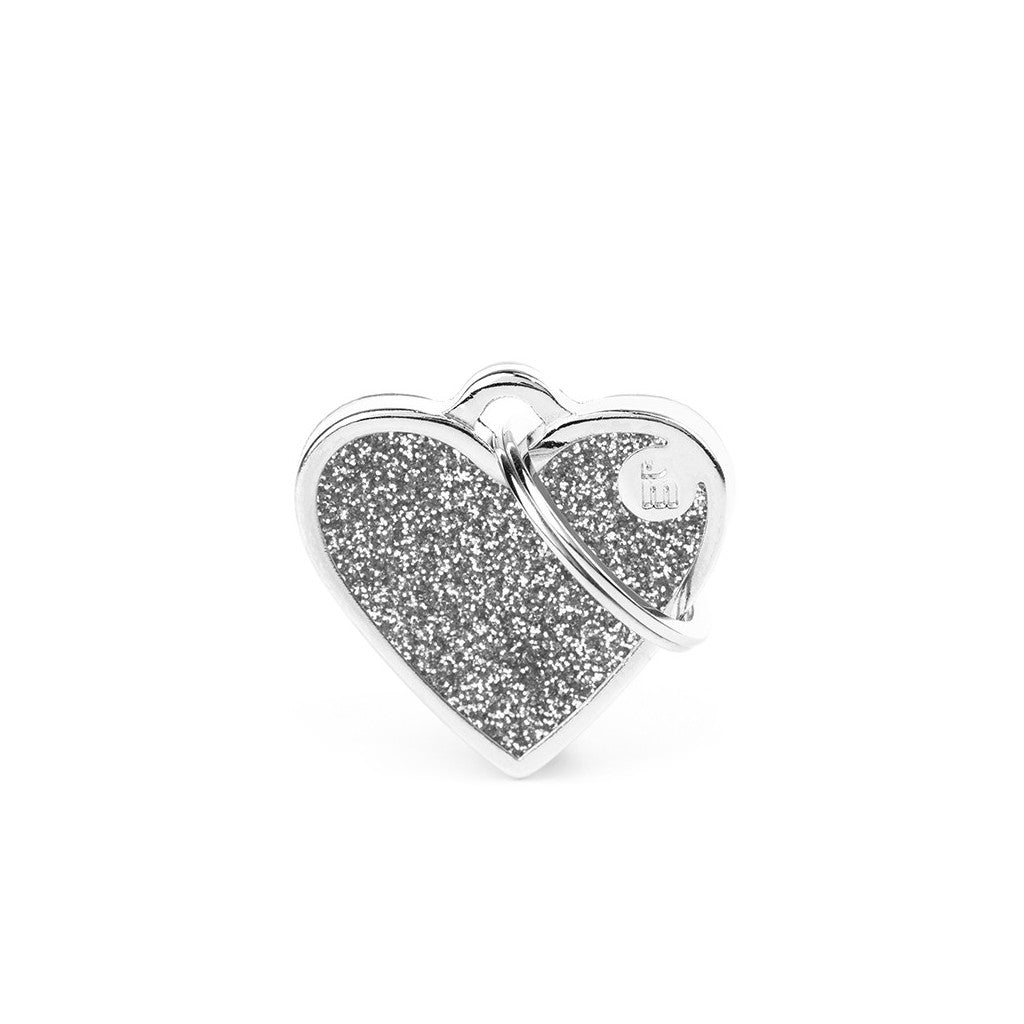 Medaglietta Shine Cuore glitter grigio con brillantini su collare cane - MyFamily